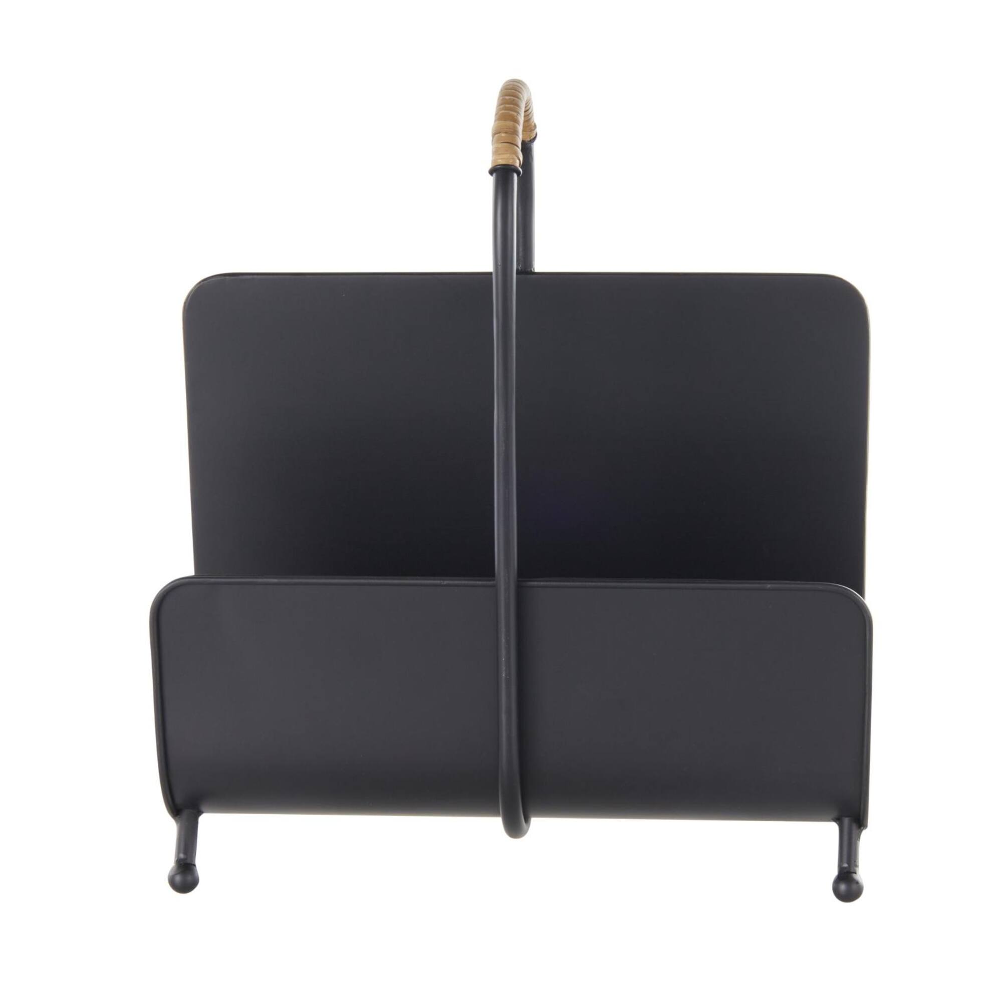 15" Black Metal Modern Decorative Magazine Holder with Loop Shaped Handle